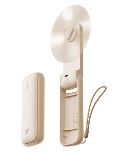 Aecooly Slim Portable Fan, Thin Handheld Fan, USB Rechargeable Mini Personal [24H Max Cooling Time], Battery Powered Small Foldable Pocket for Travel, Summer, Gifts for Women, Girls -Beige | Amazon (US)