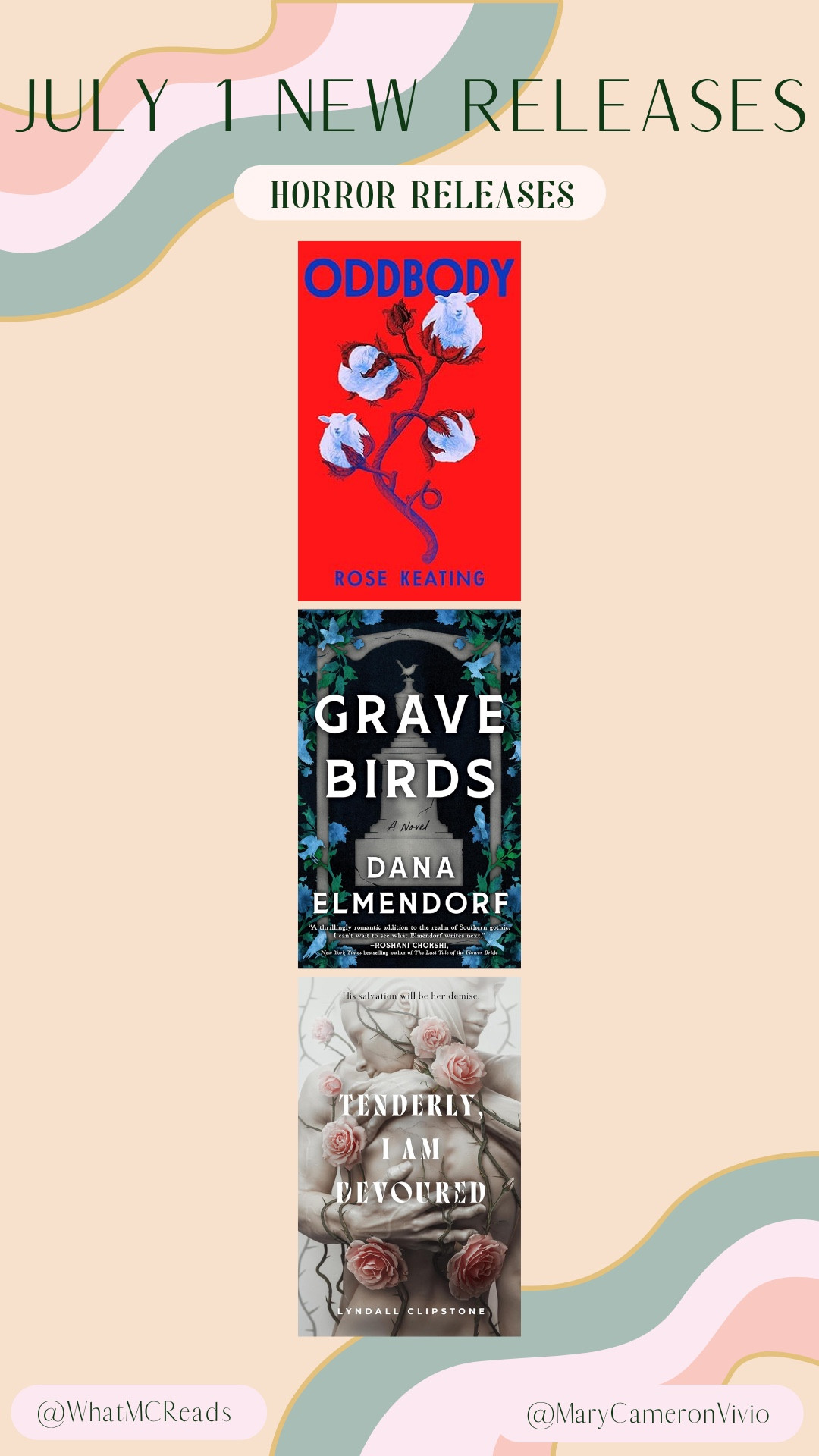 🩸 July 1 Horror Releases You’ll Devour (or be devoured by…)🩸

These chilling new horror novels are crawling in with body horror, gothic vibes, and unholy secrets you won’t forget anytime soon.

💀 Oddbody - Rose Keating
💀 Grave Birds - Dana Elmendorf
💀 Tenderly, I Am Devoured - Lyndall Clipstone

If you love your scares lyrical, grotesque, and unsettlingly beautiful, these are the books to add to your TBR

#newbookreleases #horrorbooks #julybookreleases new book releases, horror books, July book releases, dark reads, spooky season, creepy books, gothic reads, must read horror, books that haunt, book recommendations #darkreads #spookyseason #creepybooks #gothicreads #mustreadhorror #booksthathaunt #bookrecommendations

#LTKFindsUnder50 #LTKSaleAlert #LTKHome