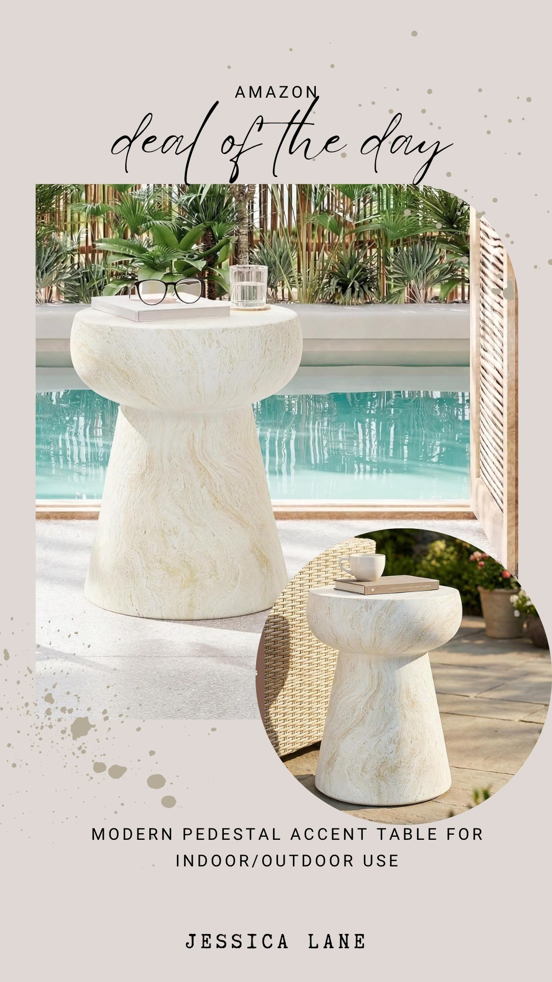This pedestal accent table features a beautiful stone-like finish suitable for both indoor and outdoor styling. Its modern silhouette makes it a versatile piece for any patio or sunroom.#outdoorliving #modernhome #homedecor #amazonhome

#LTKSaleAlert #LTKHome #LTKSeasonal