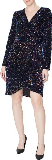Sequin Long Sleeve Faux Wrap Minidress | Nordstrom Rack