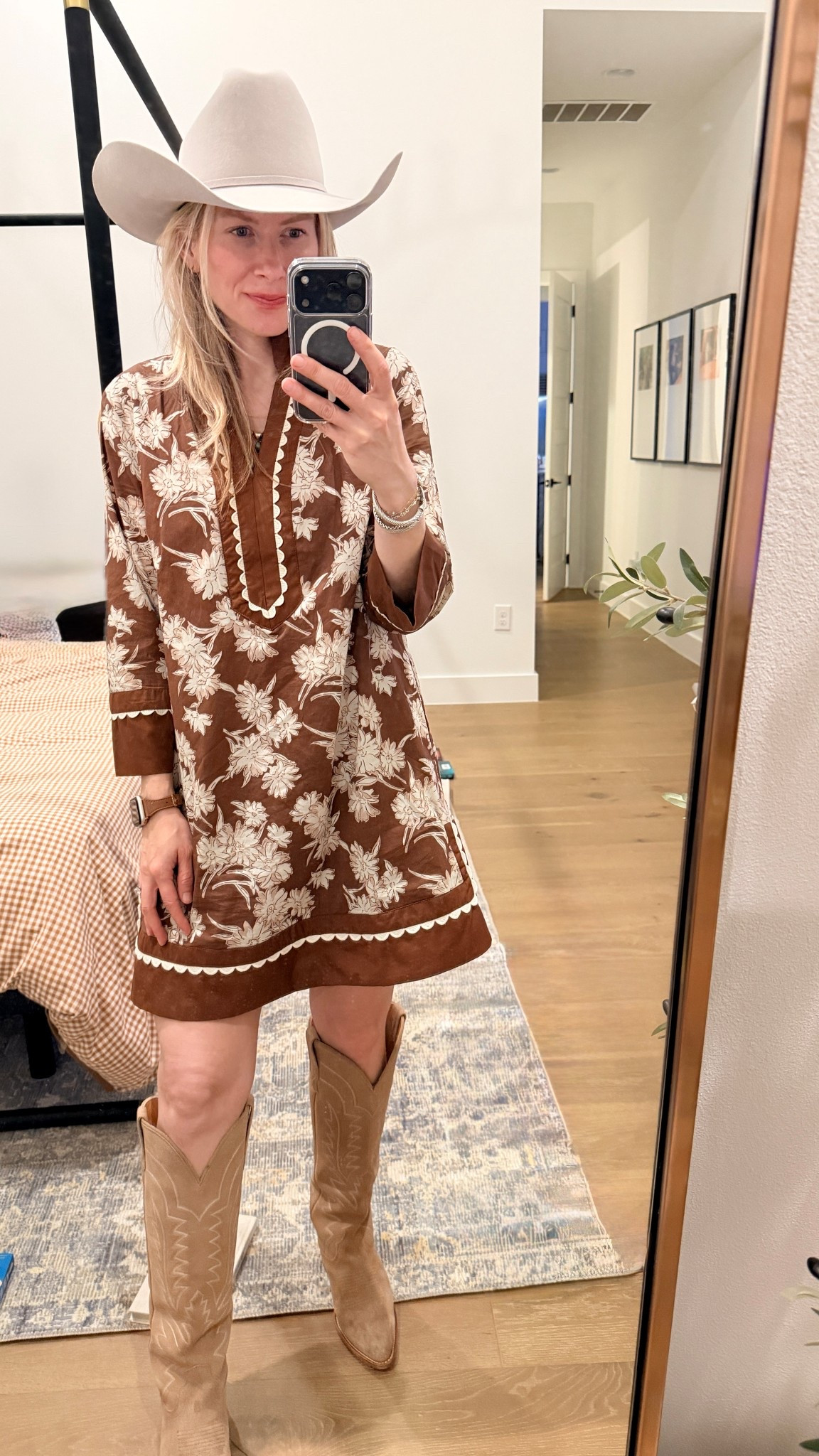Sunday church look with Tecovas, and a Stetson Skyline in Silverbelly with the CUTEST burnt orange Entero cotton dress. Would be perfect for a Longhorn game! 🐂

#LTKFindsUnder100 #LTKShoeCrush #LTKU