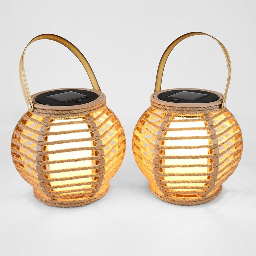 2-Pack Solar Lanterns for Outdoor Use – Hemp Rope LED Garden Lights, Durable & Waterproof, Hang... | Amazon (US)