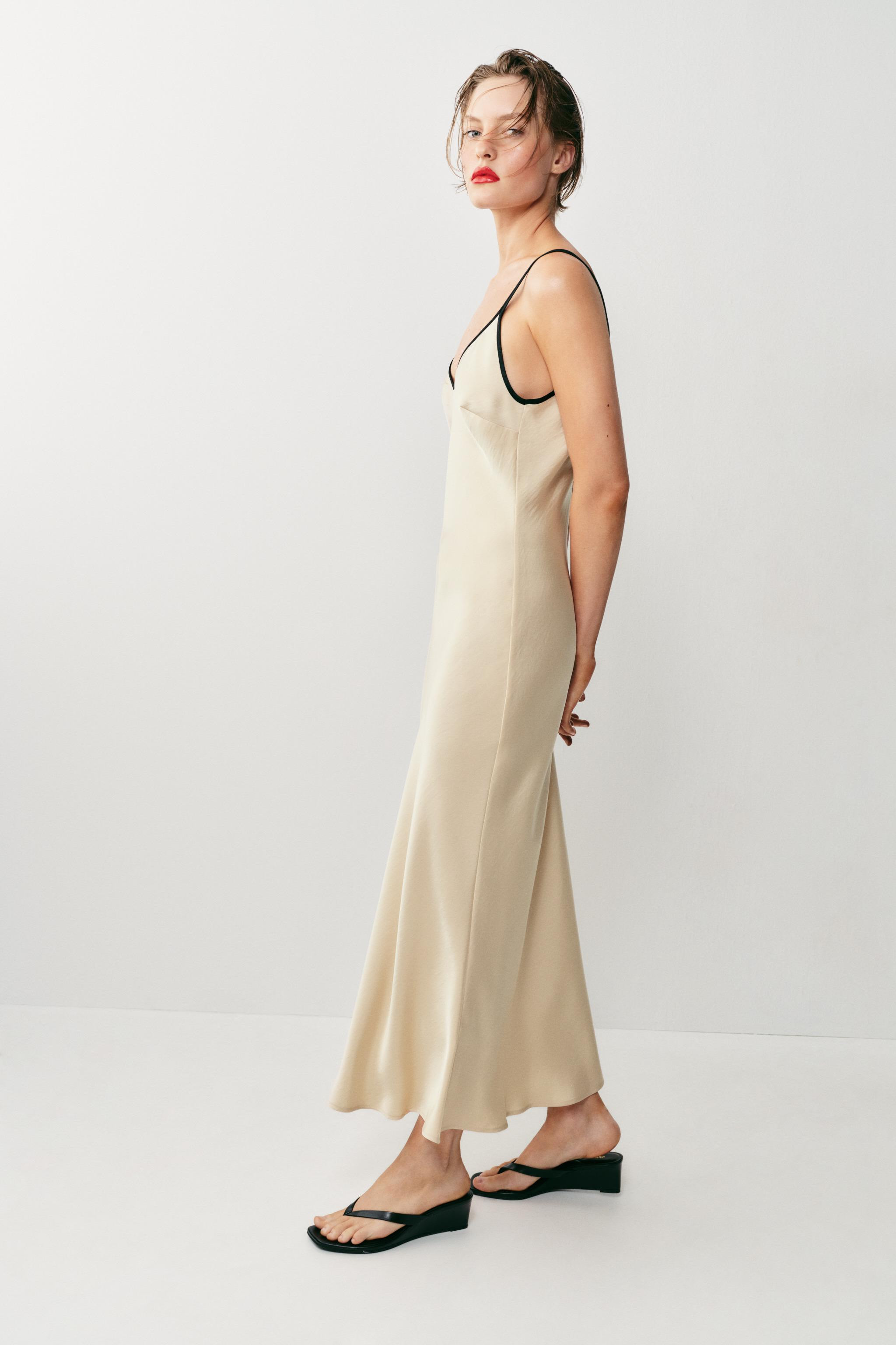 CONTRAST TRIM SATIN MIDI DRESS | Zara UK