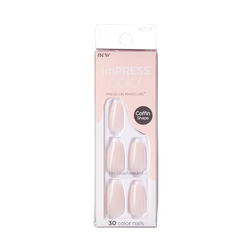 KISS imPRESS No Glue Mani Press On Nails, 'Serendipity', Pink, Medium Size, Coffin Shape, Includes 30 Nails, Prep Pad, Instructions Sheet, 1 Manicure Stick, 1 Mini File | Amazon (US)