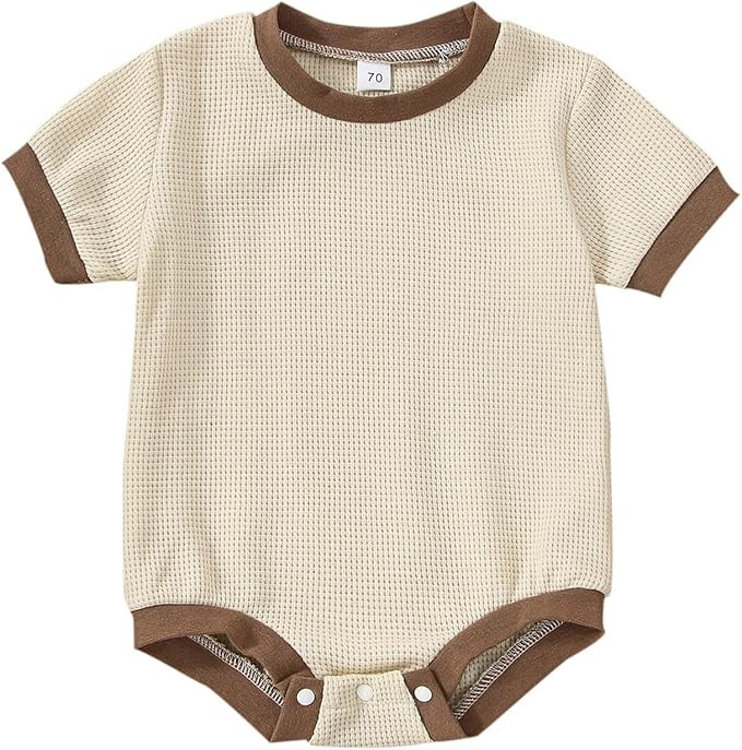 Unisex Baby Girl Boy Romper Short Sleeve Shirt Waffle Knitted Onesie Crewneck Bodysuit Summer Clo... | Amazon (US)