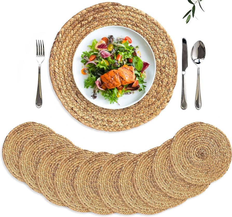 13 inches Woven Placemats Round Set of 10, Natural Water Hyacinth Weave Placemat for Dining Table... | Amazon (US)