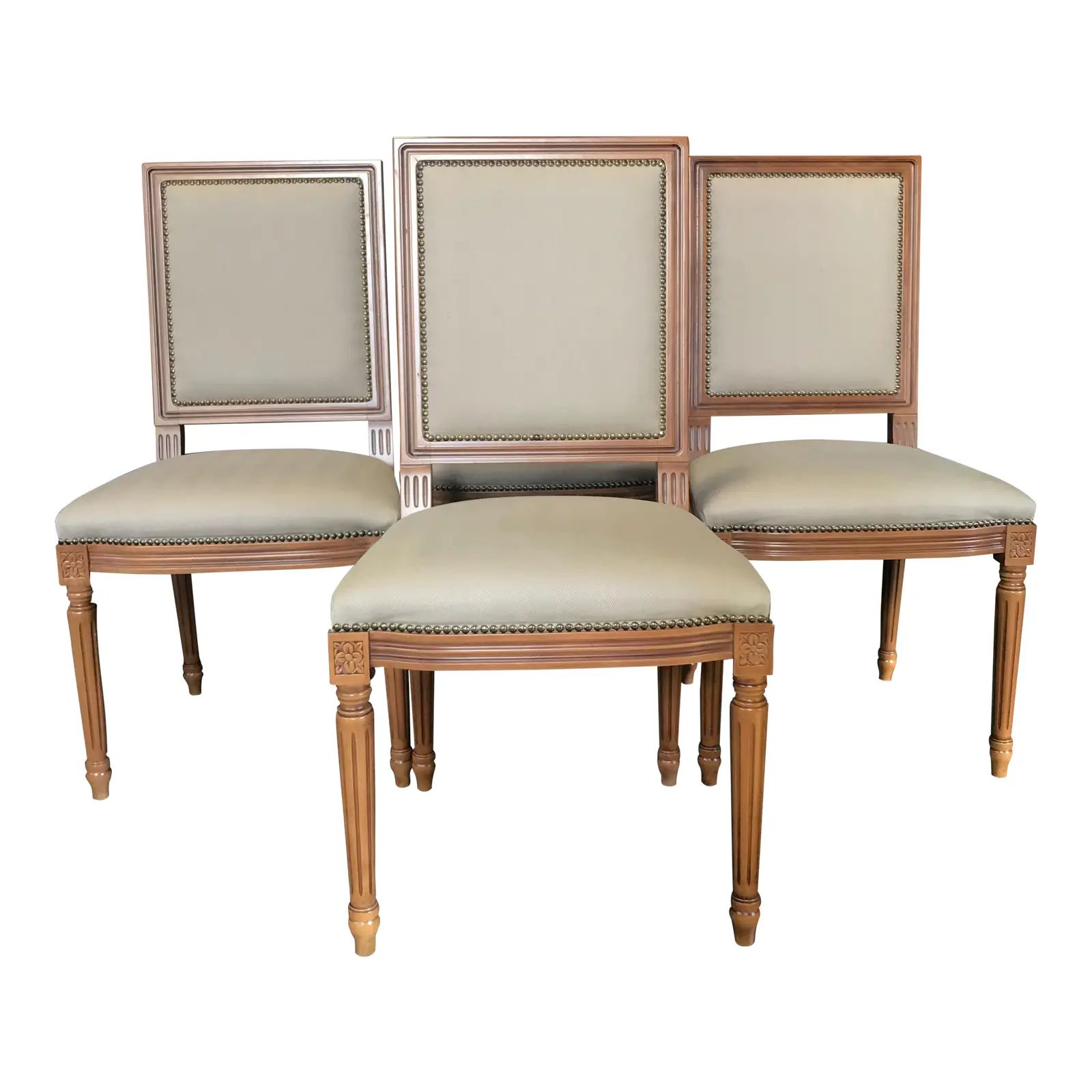 Louis XVI Style Walnut & Upholstered Dining Chairs- Set of 4 | Chairish