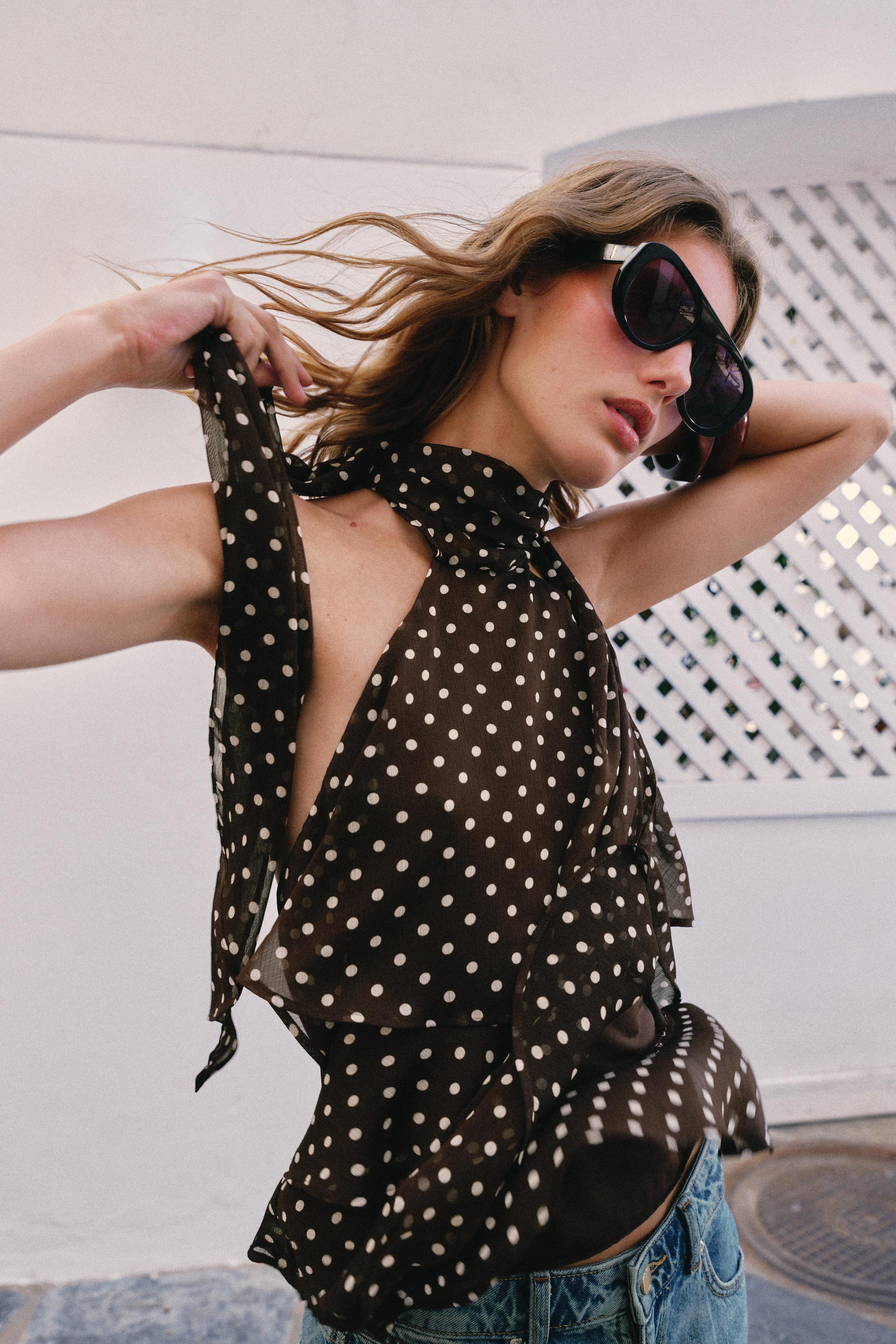 RUFFLED HALTER NECK TOP WITH DOTS | Zara US