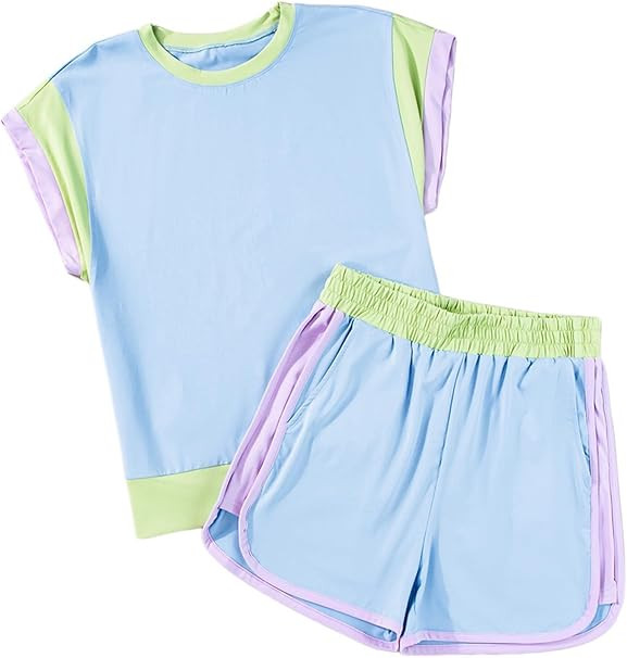 blibean Teen Girls Summer Clothes Sets Kids Colorblock Matching Outfits Size 6-15 Years | Amazon (US)