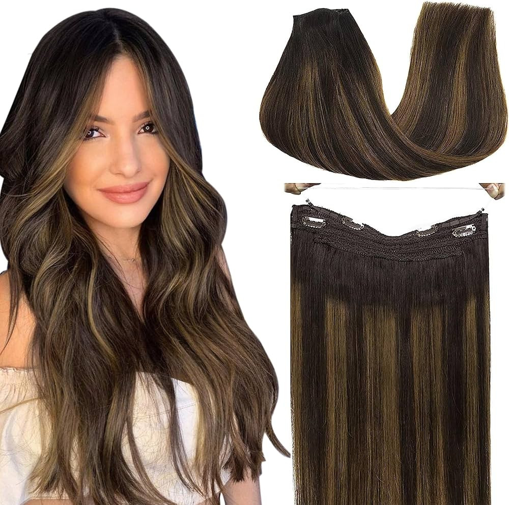 GOO GOO Wire Hair Extensions Human Hair, 2/6/2 Dark Brown with Chestnut Brown Balayage 20inch 110... | Amazon (US)