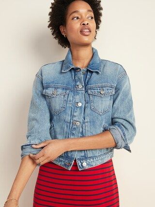 Cropped Medium-Wash Jean Jacket for Women | Old Navy (US)