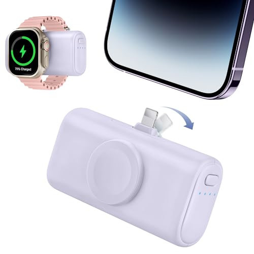 RORRY Portable Charger for iPhone, 5000mAh Small Compact 15W Fast Charging Power Bank Compatible with iPhone 14/13/12/11/XR/X/8 and Apple Watch Series 9/Ultra2/8/Ultra/7/6/5/4/3/SE, Purple | Amazon (US)