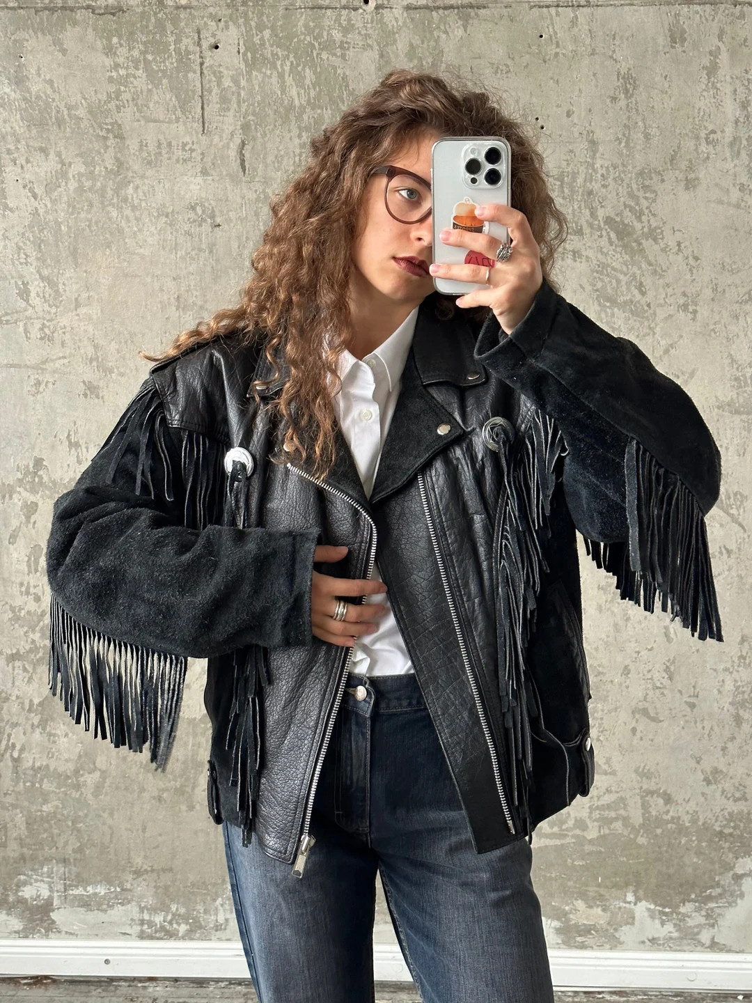 Vintage Massive Leather Motorcycle Jacket With Fringe in Black - Etsy | Etsy (US)