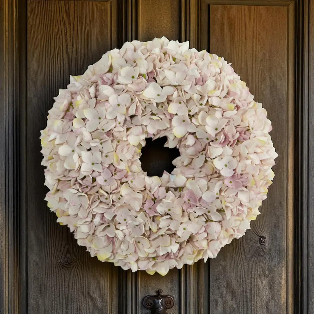 16” Hydrangea Wreath Pink & White | Artificial Floral Door Wreath for Year-round Home Decor - E... | Etsy (US)