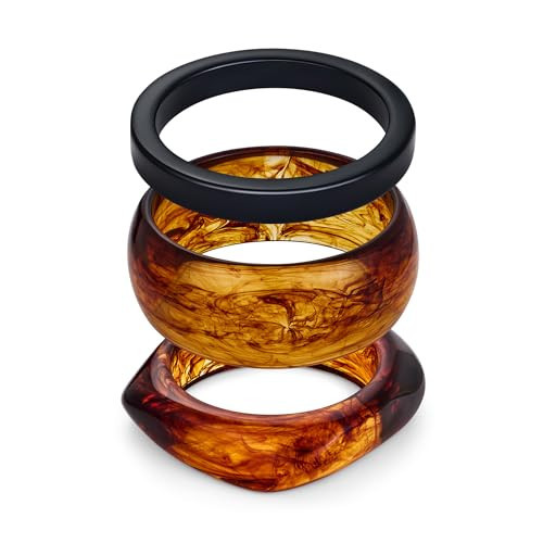WOWORAMA 3pcs Resin Acrylic Bangles Bracelet Set for Women Brown Chunky Tortoise Acrylic Bracelets Stackable Acetate Resin Bangles Stack Irregular Plastic Bracelet | Amazon (US)