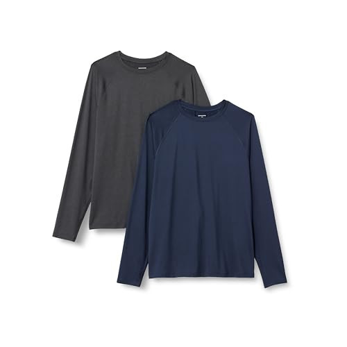 Amazon Essentials Men's Active Quick Dry Tech Stretch Lightweight Long-Sleeve T-Shirt (Available in Big&Tall), Pack of 2, Heather Graphite/Navy, Large | Amazon (US)