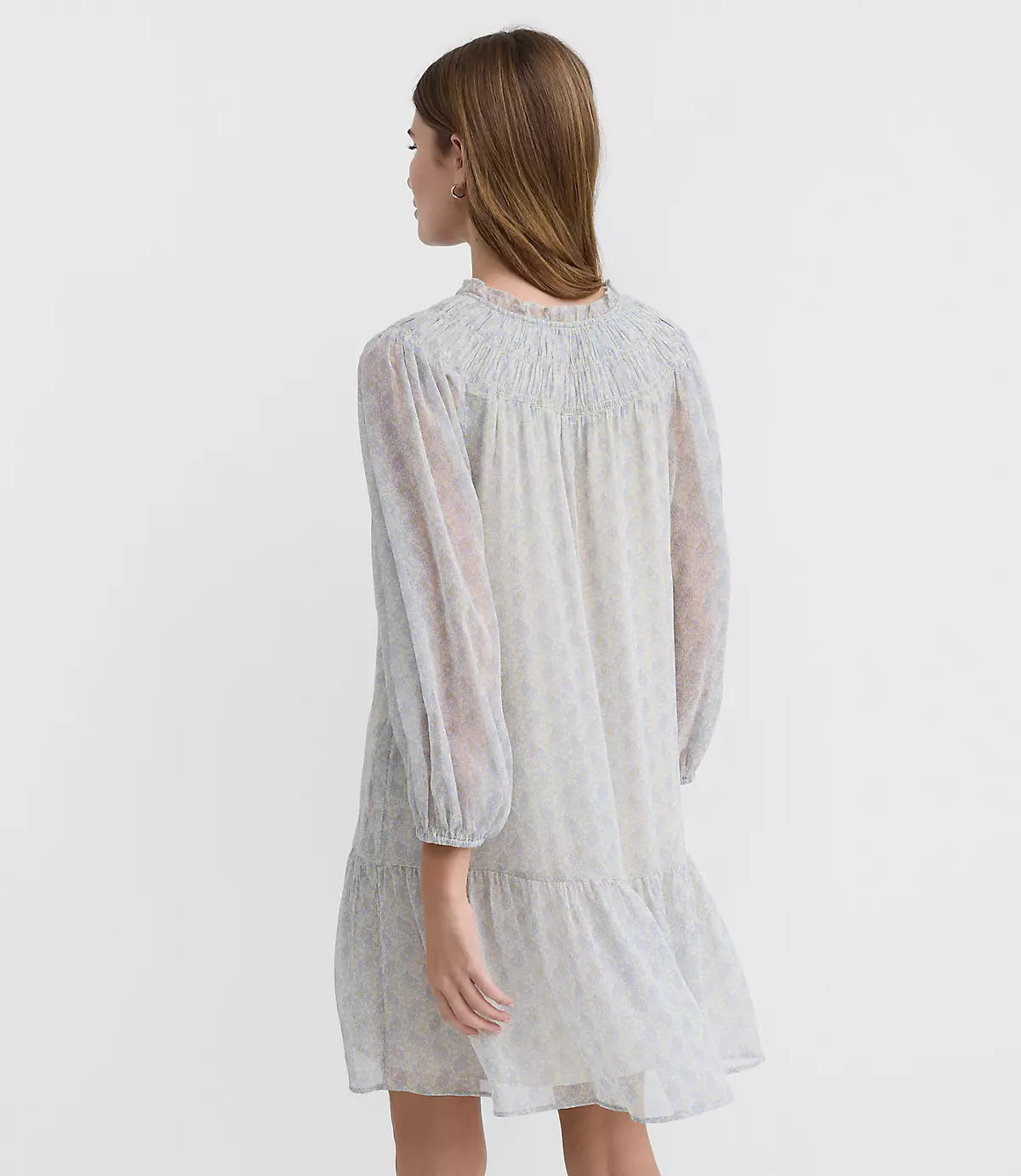 Paisley Smocked Tie Neck Mini Dress | LOFT