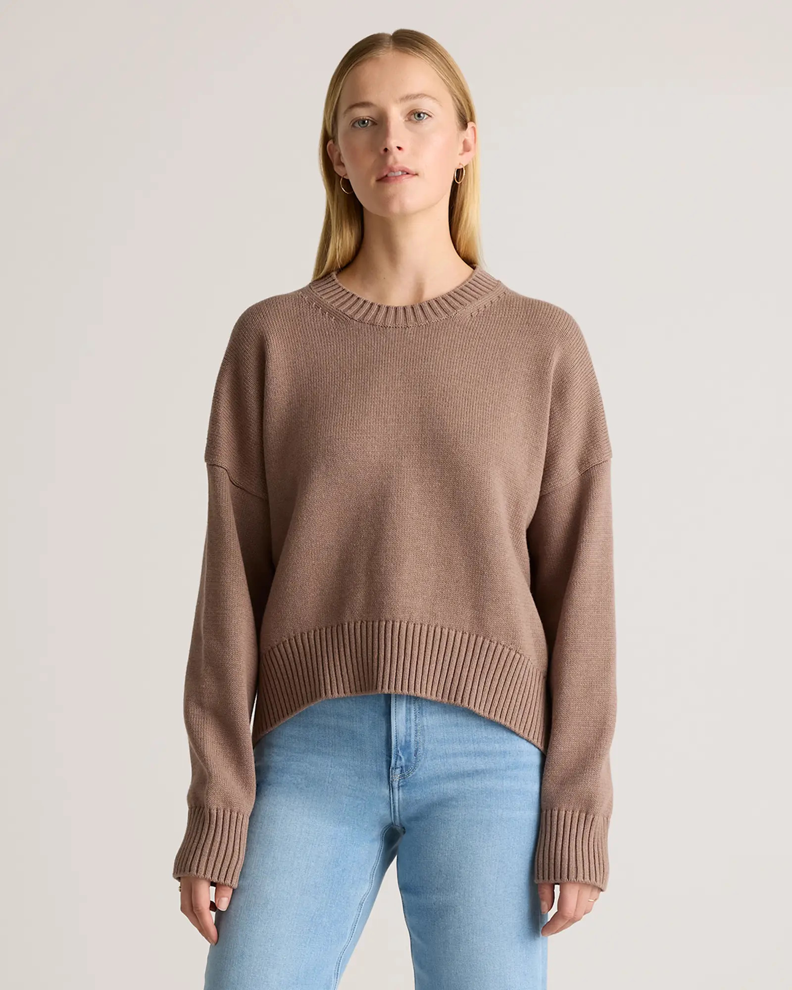 100% Organic Cotton Boyfriend Crew Sweater in Cafe Au Lait | Quince