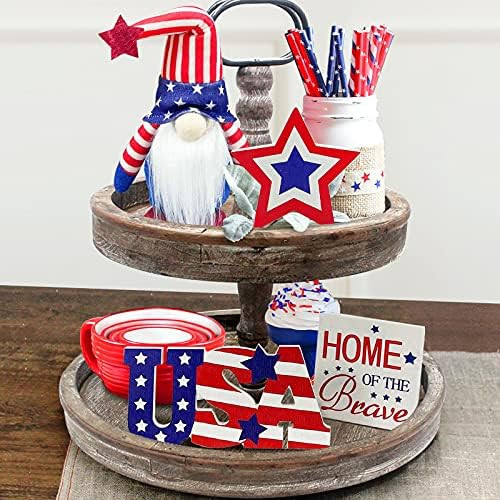 4th of July Decorations - Tiered Tray Decor - 3 Patriotic Wooden Stars and Stripes Signs - Gnomes... | Amazon (US)