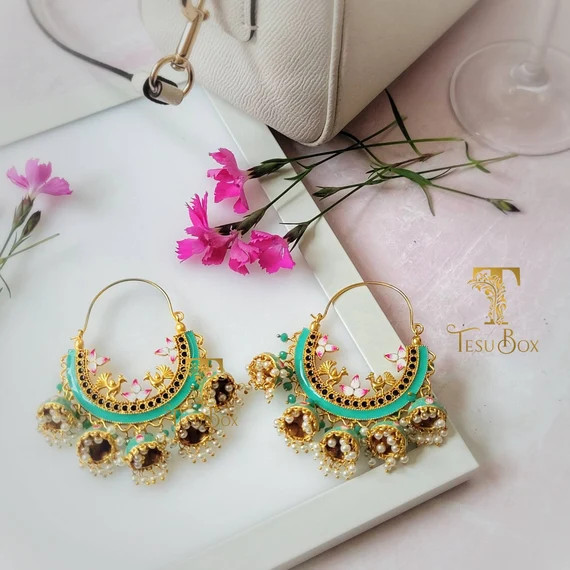 Traditional ethnic jhumka hoop earrings. Ava | Etsy (US)