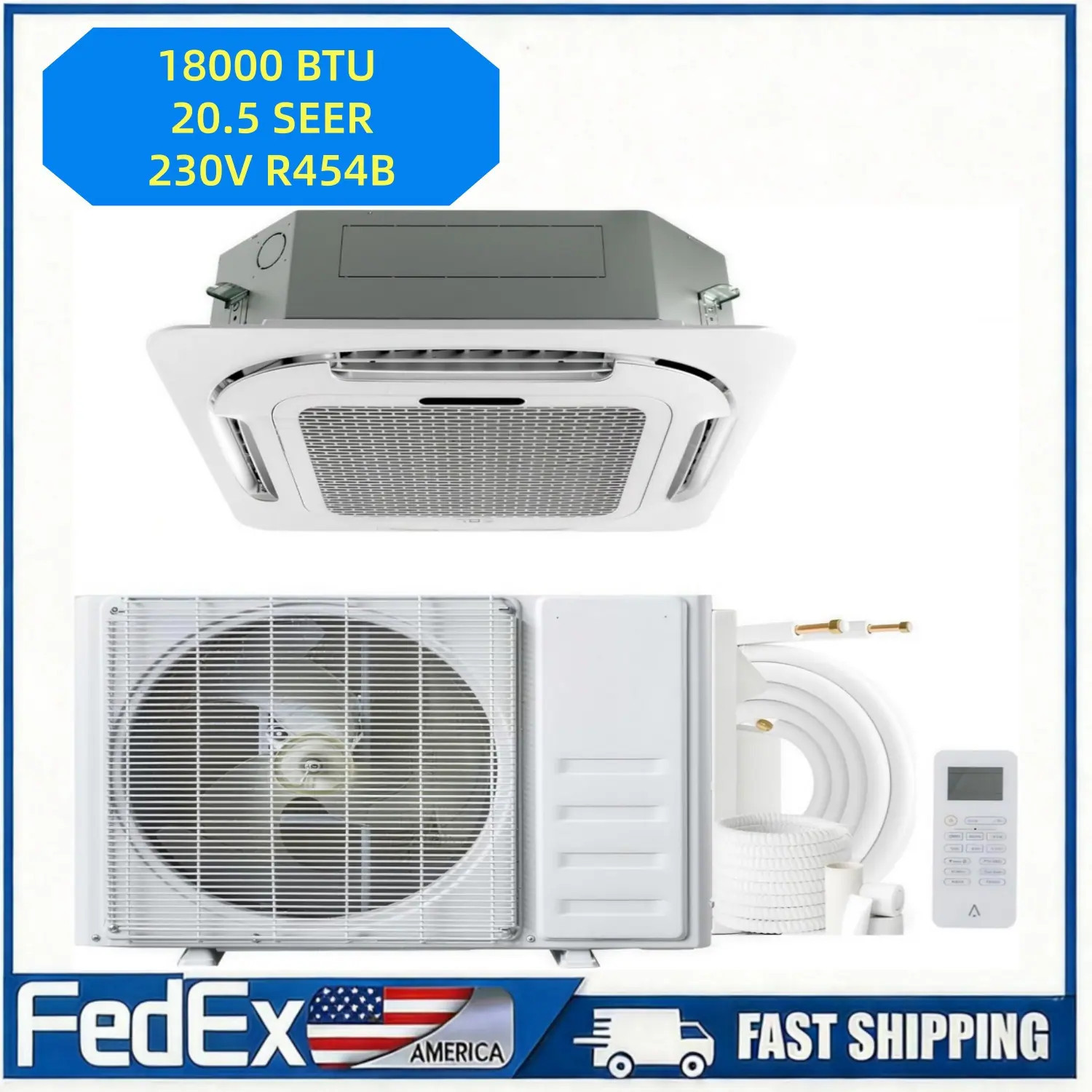 Garvee 18000 BTU 20.5 SEER2 Ceiling Cassette Mini-Split Air Conditioner and Heat Pump 230V Ductless Inverter System with 8-Way 360Degree Airflow | Lowe's