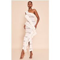 White Lace Frill Detail One Shoulder Maxi Dress | PrettyLittleThing US