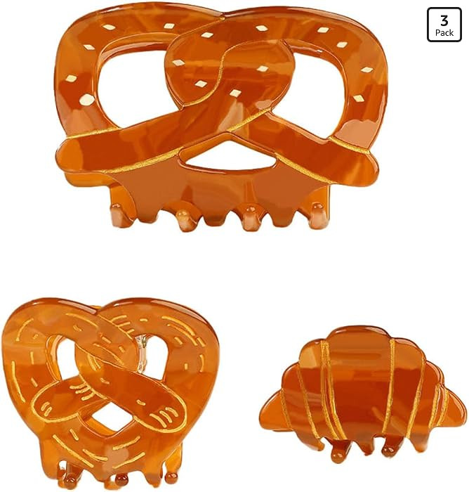 3 Pack Bread Hair Claw Clips Funny Food Pretzel Shaped Jaw Clip Cute Small Croissant Claws Barret... | Amazon (US)