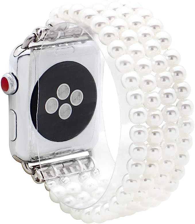 KAI Top Compatible for Apple Watch Band 38mm 40mm 41mm, Fashion Artificial Pearls Beaded Stretch ... | Amazon (US)