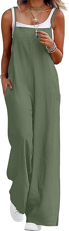 Lepunuo Womens Casual Loose Jumpsuits Summer Boho Wide Leg Rompers Sleeveless Overalls with Pocke... | Amazon (US)