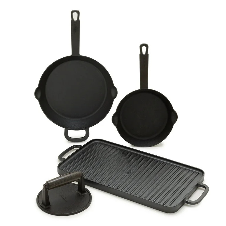 Bobby Flay by GreenPan – 4-Piece Pre-Seasoned Cast Iron Skillet Cookware Set, Black | Walmart (US)