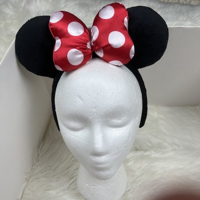 DISNEY Minnie Mouse Velour Ears Headband Red Polka Dot Bow Black Free Shipping | eBay US