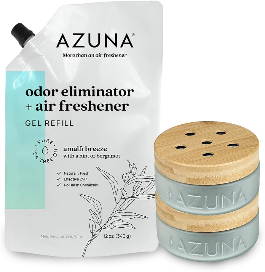 Azuna Air Freshener & Odor Eliminator Gel 2 Room Kit, Includes (2) 8 oz. Empty Luxe Glass Jars & ... | Amazon (US)