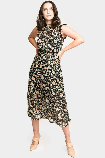 Sweetheart Pin Dot Ruffle Trim Dress | Gibson