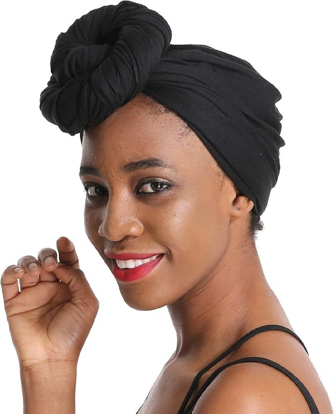 24 Colors | Solid Color Head Wrap & Scarf - Stretch Jersey Knit Hair Wrap, Long Turbans | Amazon (US)