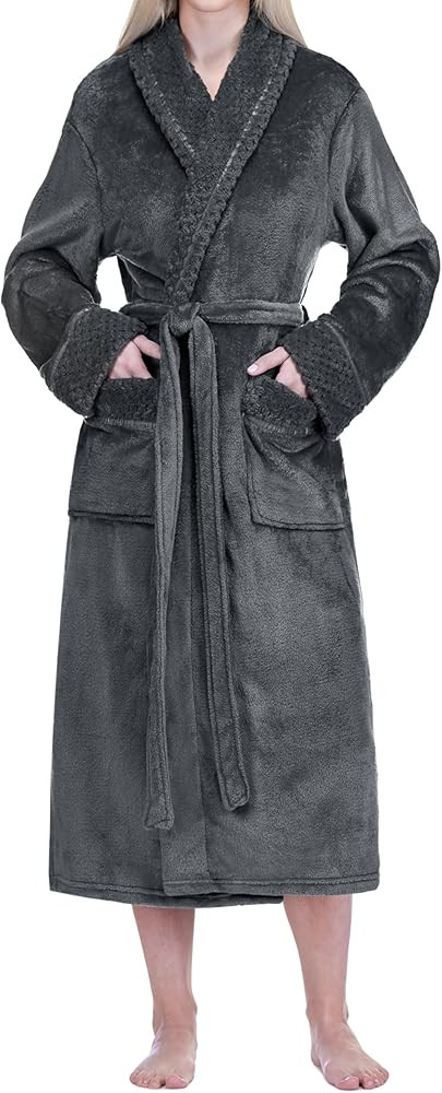 PAVILIA Soft Plush Women Fleece Robe, Cozy Warm Bathrobe, Fuzzy Female Long Spa Robe | Amazon (US)