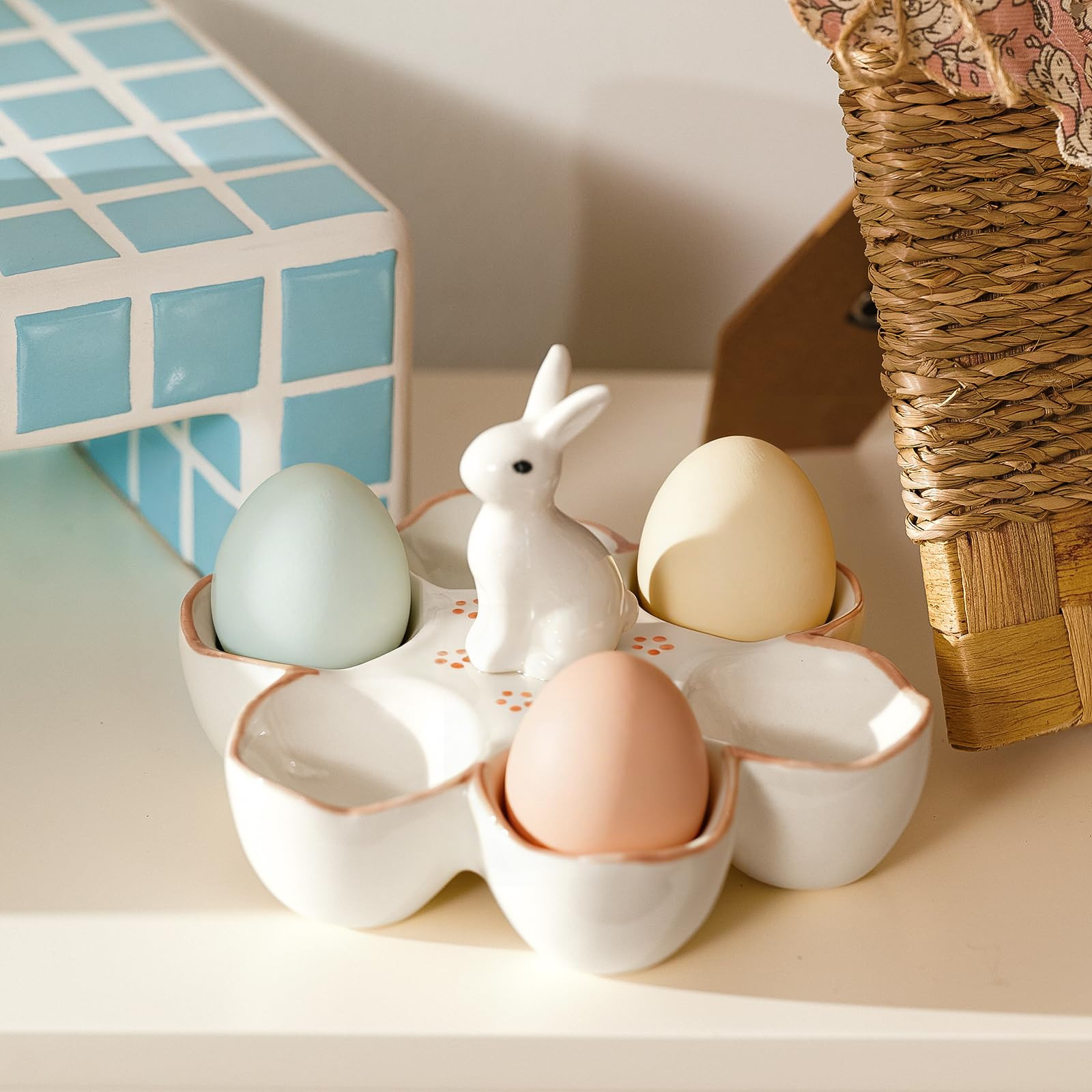 WDS WONDROUS Easter Bunny Egg Cup Holder, Poached Egg Cups with Rabbit Handle, Deviled Eggs Ceram... | Amazon (US)