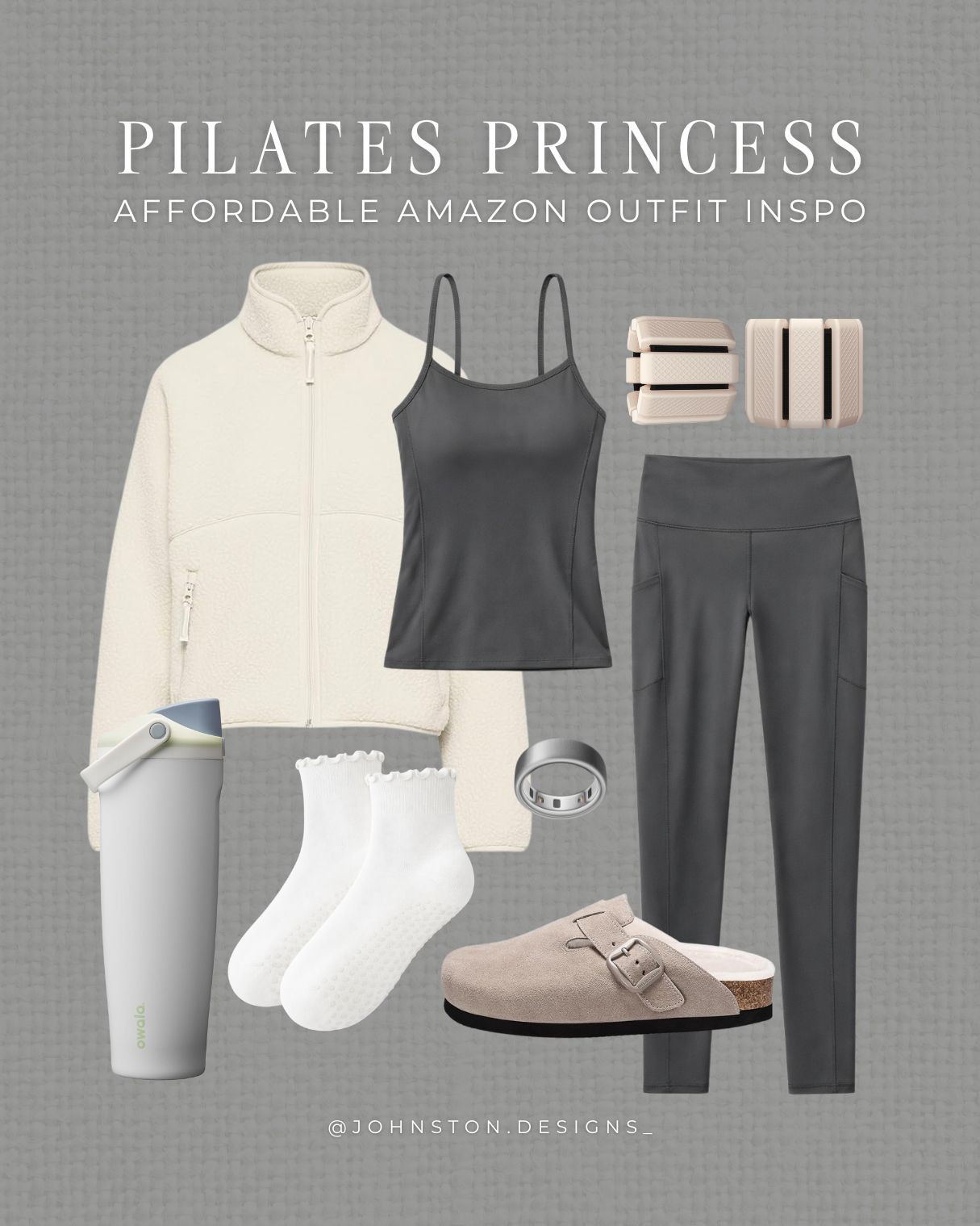 Amazon workout outfit inspo! Pilates princess, matching activewear set, neutral fashion, owala, grip socks, wrist weights, slip on shoes, workout class outfit inspo, new year health and wellness goals, fitness style, Amazon fashion.
 

 #LTKActive #LTKFindsUnder50