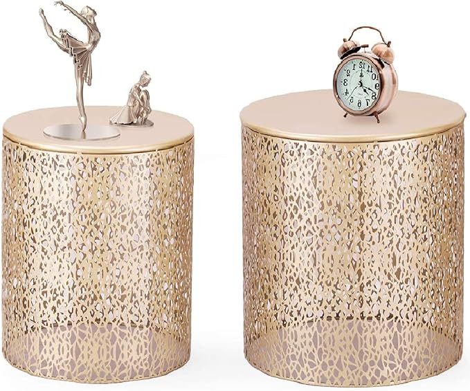 Joveco End Tables Set of 2- Rose Gold Side Tables Elegant Coffee Table Nightstands Stools- Accent... | Amazon (US)