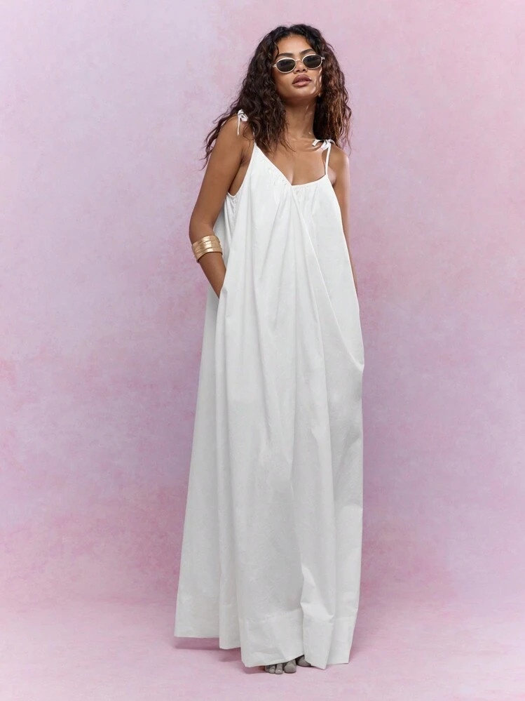 MISSGUIDED Tying Knot Detail Strap V-Neck Maxi Dress | SHEIN