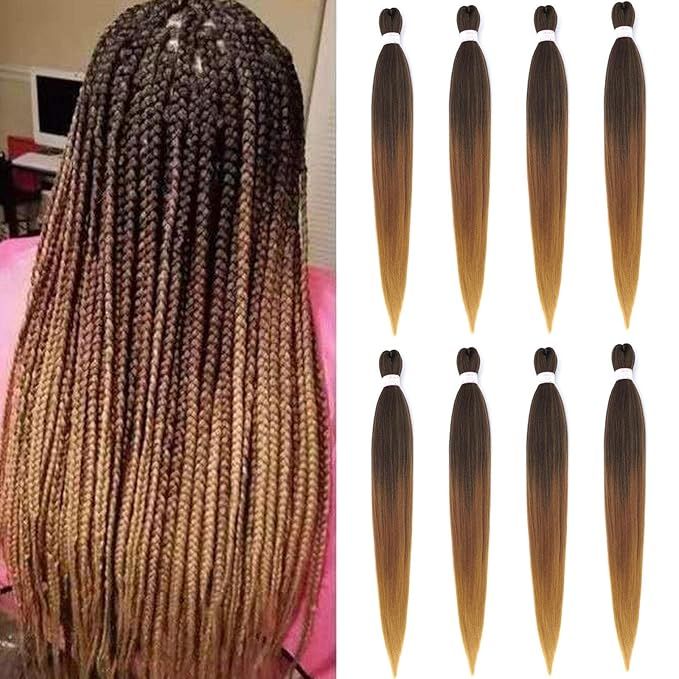 Pre Stretched Braiding Hair 24 Inch - 8 Packs Prestretched Braiding Hair For Box Braids Crochet H... | Amazon (US)