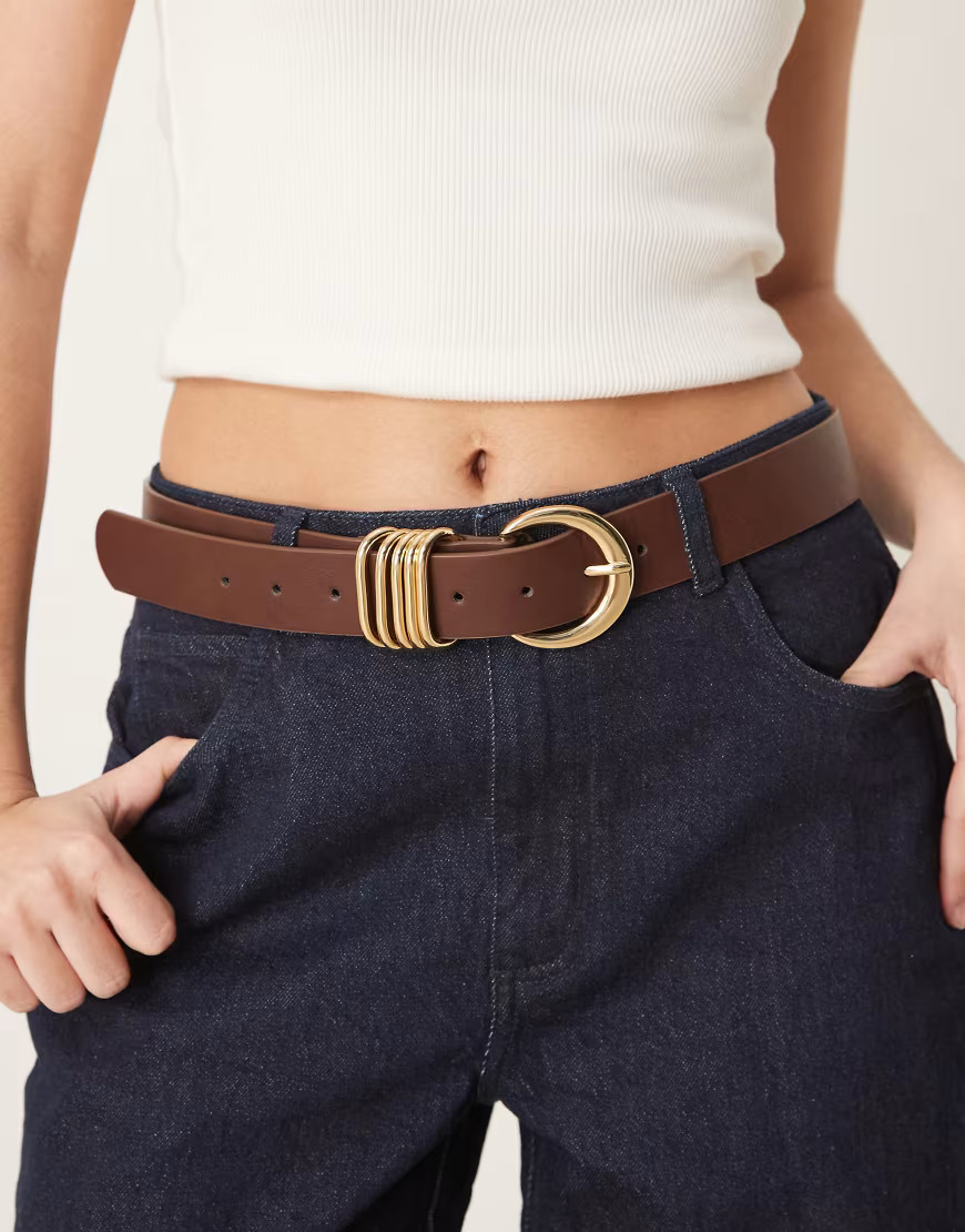 ASOS DESIGN waist and hip belt in tan with multi keeper-Brown | ASOS (Global)
