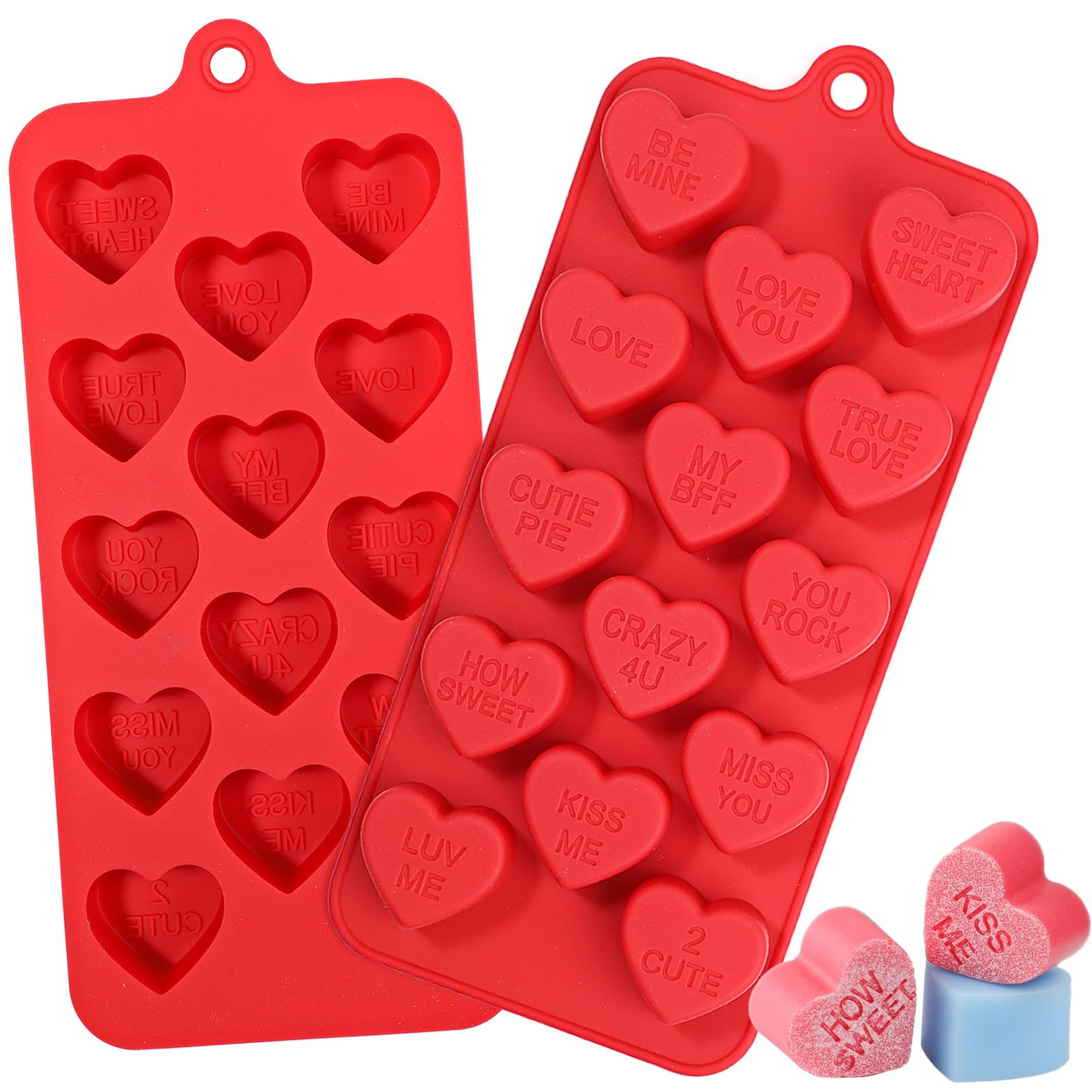 Webake Conversation Heart Molds, 14-Cavity Heart Chocolate Silicone Molds with Love Words, Conver... | Amazon (US)
