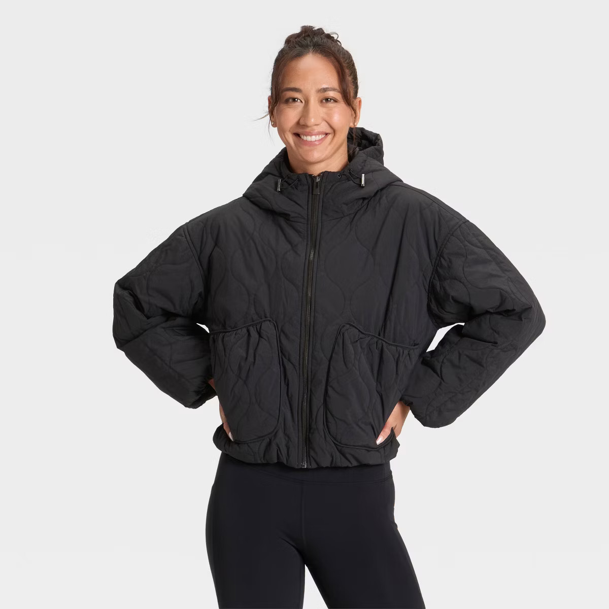 Women's Quilted Hooded Jacket - All In Motion™ Black XL | Target