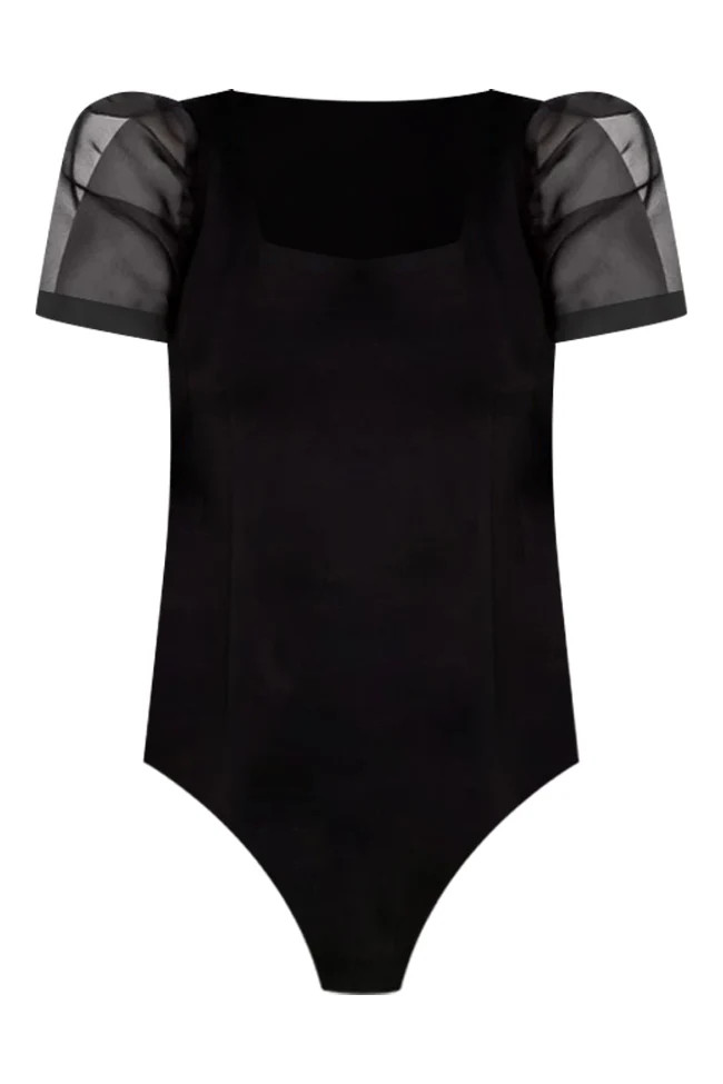 Always Forever Black Organza Sleeve Bodysuit FINAL SALE | Pink Lily