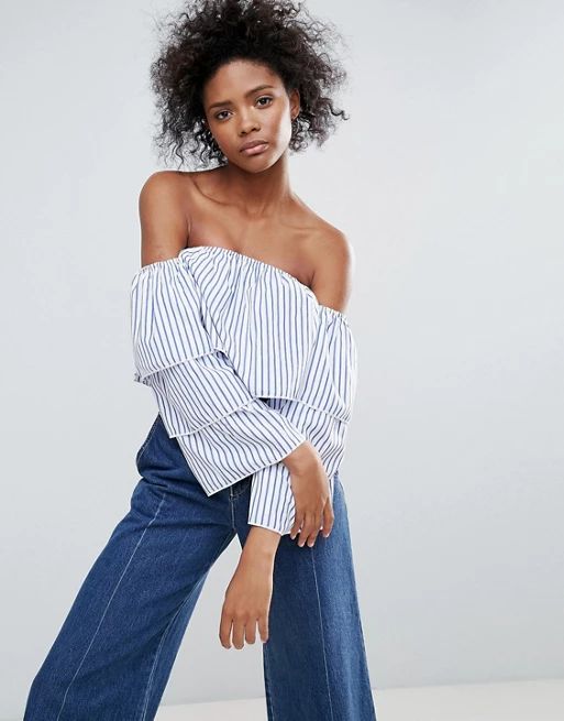 Parisian Stripe Double Layer Off The Shoulder Top | ASOS US