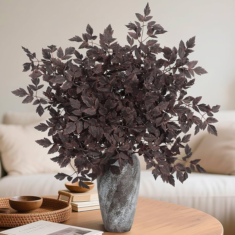 8 Pcs 32" Plum Purple Artificial Cimicifuga Ramosa Leaves Faux Fall Stems Branches for Vase Fall ... | Amazon (US)