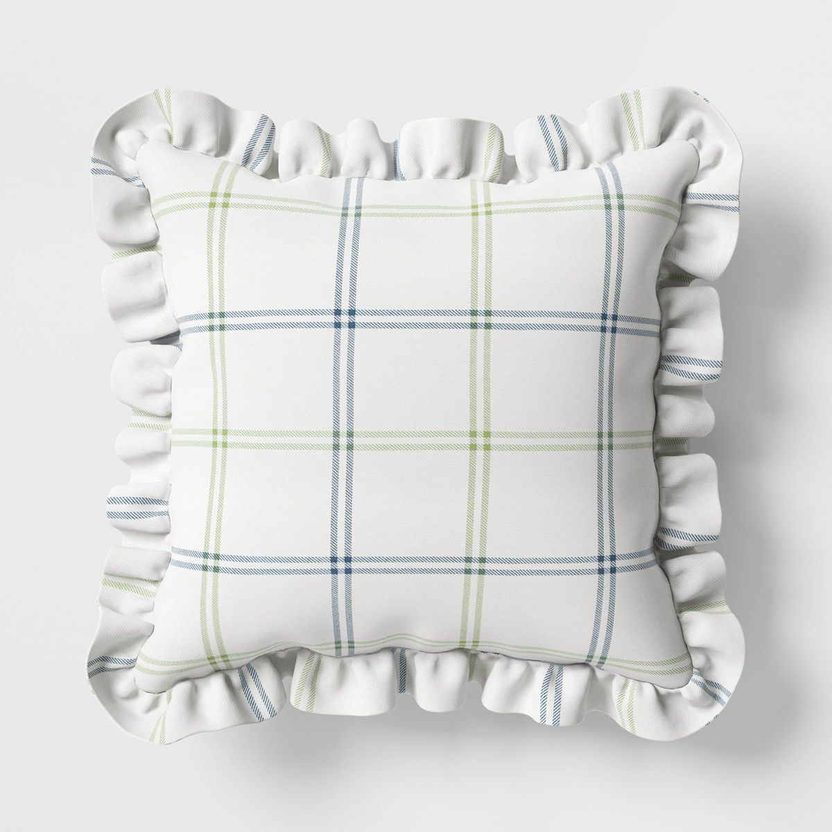 19"x19" Plaid Ruffle Square Indoor Outdoor Throw Pillow White - Threshold™ designed with Studio... | Target