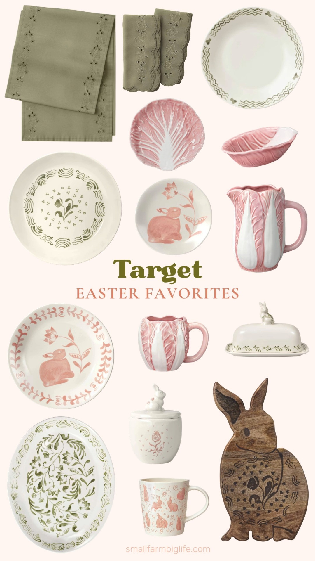 These Target Easter table favorites are so pretty for spring entertaining. I love the mix of hand painted floral stoneware, bunny details, and soft pink and green pieces that make a table feel festive without being over the top. From the serving platter and bowls to the bunny mugs, plates, and eyelet table runner, these pieces are perfect for Easter brunch or spring gatherings. 

 #LTKSeasonal #LTKHome