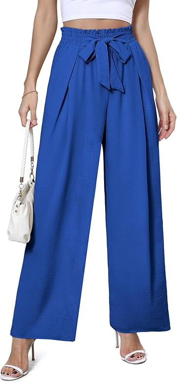 Women's Wide Leg Flowy Pants High Waisted Loose Palazzo Pants Dressy Casual Business Work Trouser... | Amazon (US)