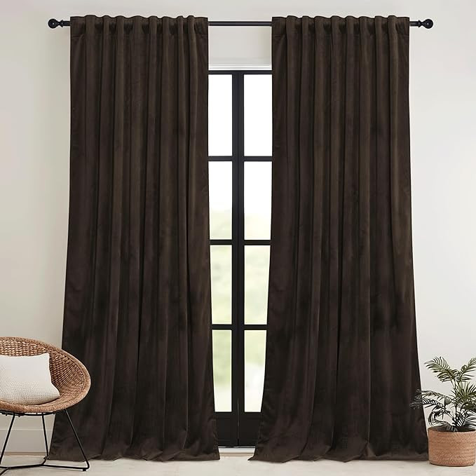 RYB HOME Brown Blackout Curtains 90 inches Long Velvet, Room Darkening Thermal Insulated Drapes w... | Amazon (US)